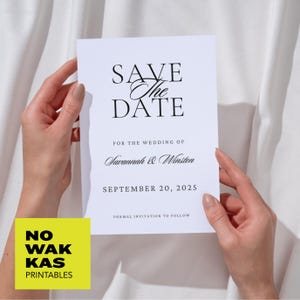 Réservez votre date moderne modifiable | Modèle de mariage élégant et intemporel | Carte "Retenez cette date" imprimable | Téléchargement instantané NWW001
