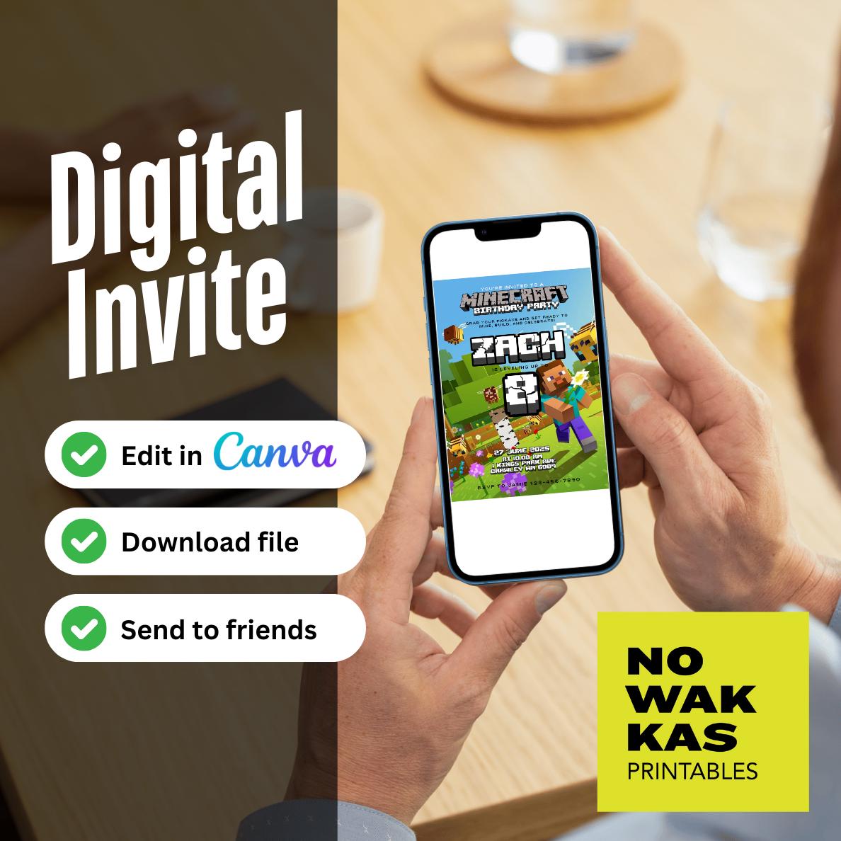 Custom Minecraft Invite – Pixel Art Style