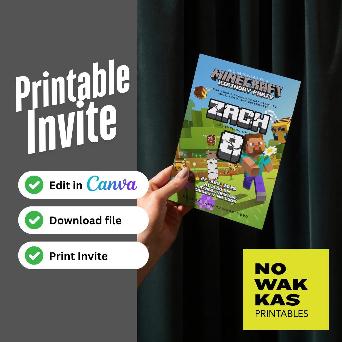 Custom Minecraft Invite – Pixel Art Style