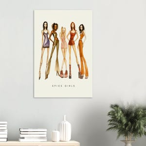 Poster con illustrazione di moda delle Spice Girls / Arte murale Girl Power degli anni '90 / Stampe di moda / Poster su carta opaca di qualità museale