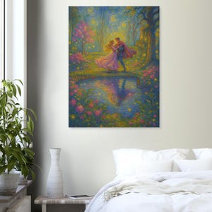 Poster artistico in stile Van Gogh "La bella addormentata nel bosco, Aurora e il principe danzano nella foresta" / Decorazioni da fiaba / Poster su carta opaca di qualità museale