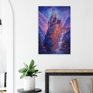 Poster artistico in stile Van Gogh "Il castello della Bella e la Bestia" / Arte murale ispirata alla Notte stellata / Decorazione da principessa Disney