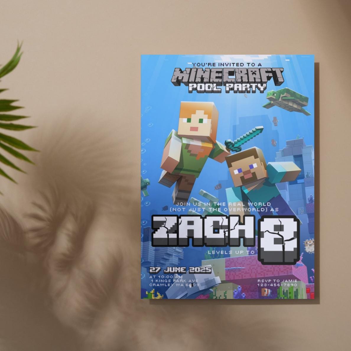 Custom Minecraft Pool Party Invite