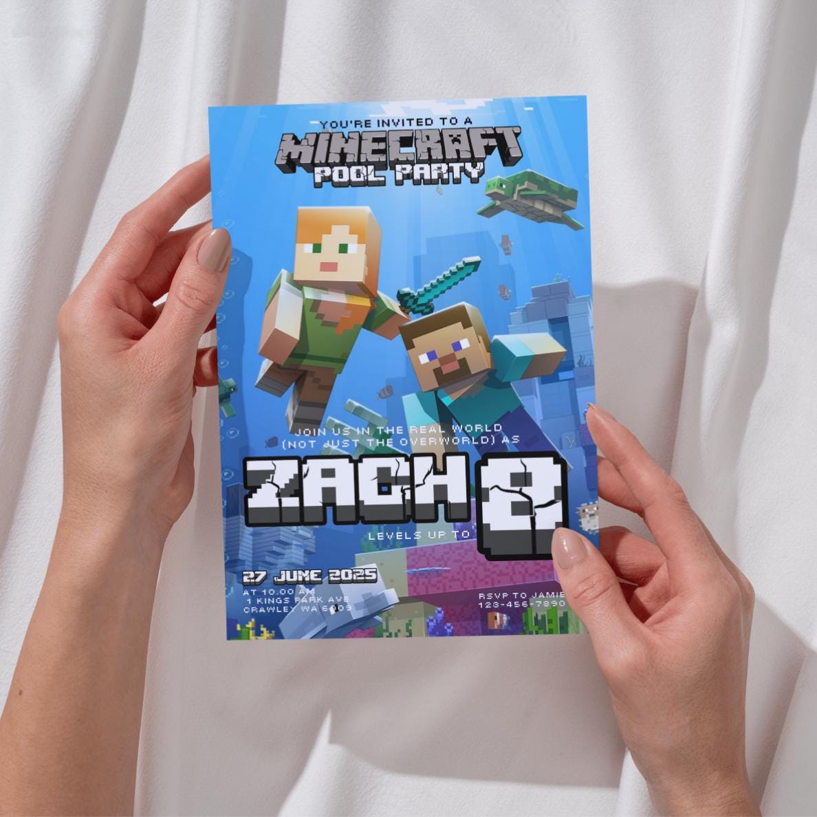 Custom Minecraft Pool Party Invite