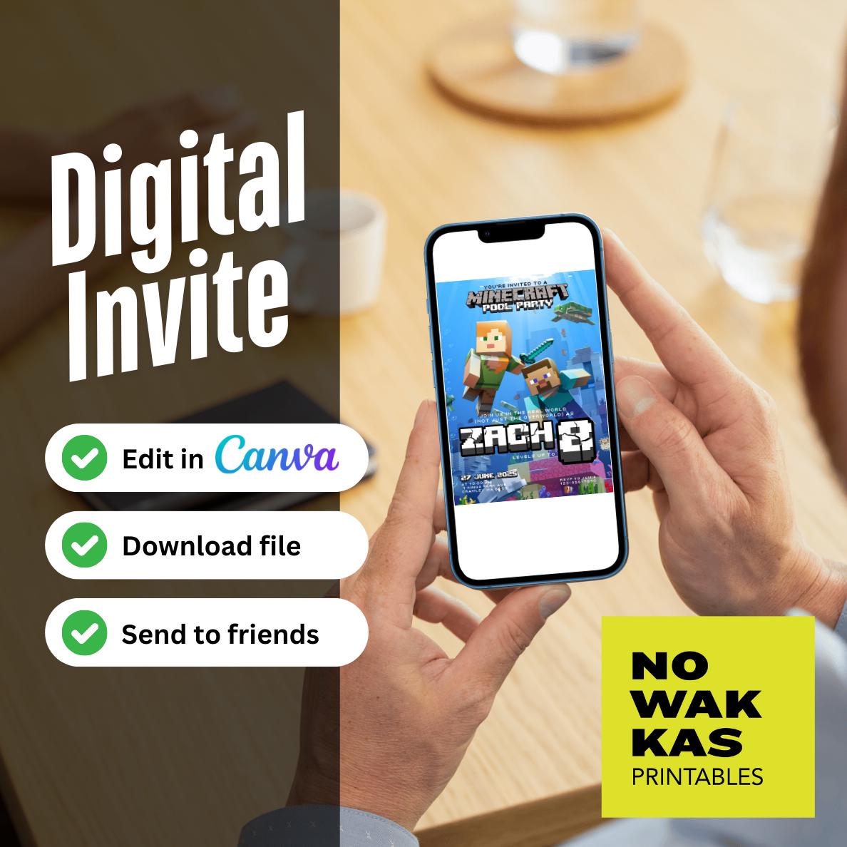 Custom Minecraft Pool Party Invite