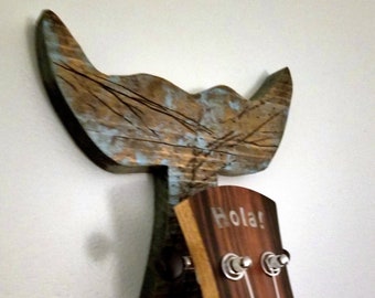 Ukulele Wall Mount, musician birthday present, teen girl birthday, wooden whale tail, ukulele display, whale lover gift, ocean lover gift