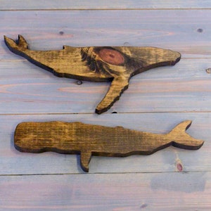 Wood whale wall art for nursery set of 2, coastal decor beach house decor for wall, ocean nursery decor, whale gifts, beach bathroom wall