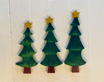 Set of 3 Trees, Christmas tier tray Decor, Painted Christmas Trees, Holiday Mantle Decor, Secret Santa gift, Teacher gift for Christmas