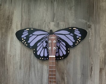 Custom ukulele wall mount, musician gifts, instrument display, recording studio decor, ukulele hanger, purple butterfly mount, ukulele gifts