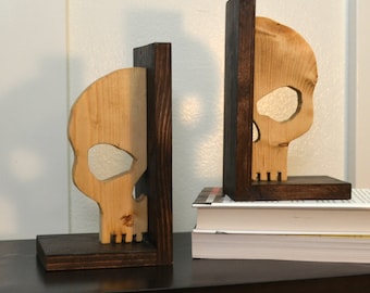 Skull bookends for men, dark academia office decor, goth gifts for him, bookish gifts, home library decor, 5th anniversary gift for husband