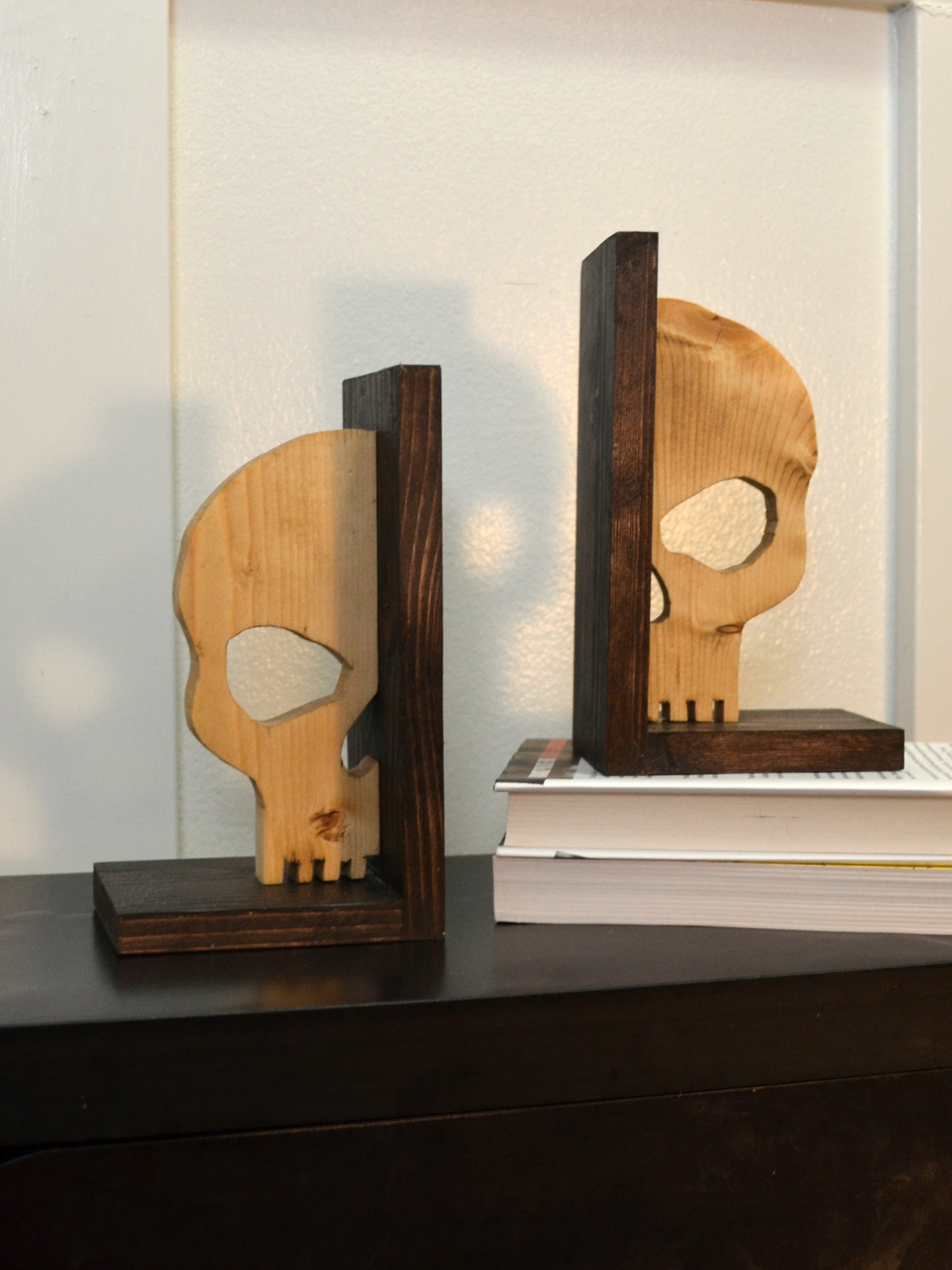 Skull bookends wood bookends shelf decor gift for book Etsy
