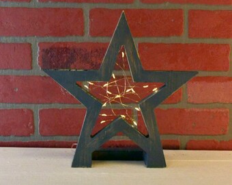 Lighted star, primitive christmas decor, country christmas, vintage holiday decor, wooden star, mantel decor, farmhouse christmas