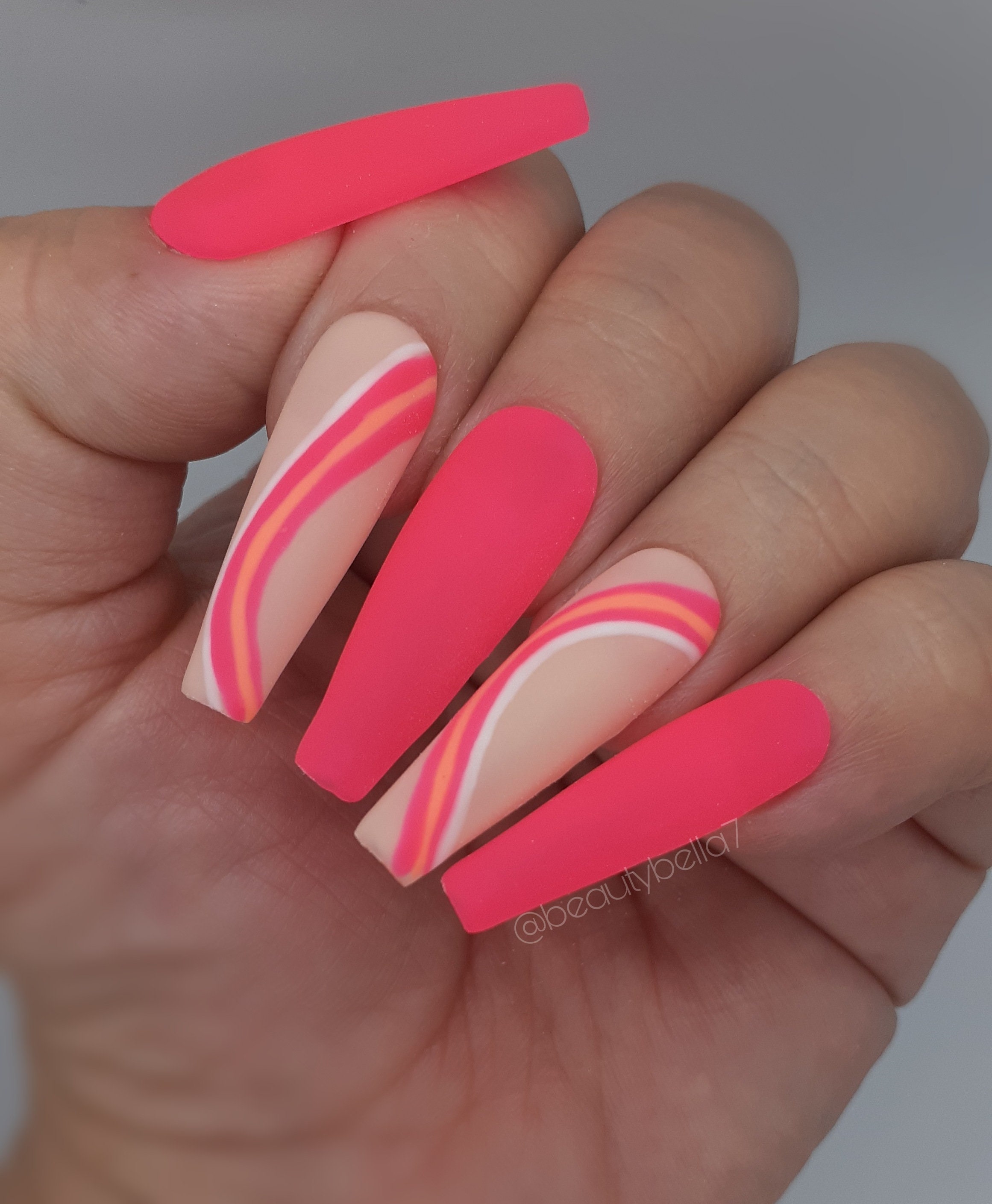 Trendy Lines Nails Matte Neon Nails | Etsy