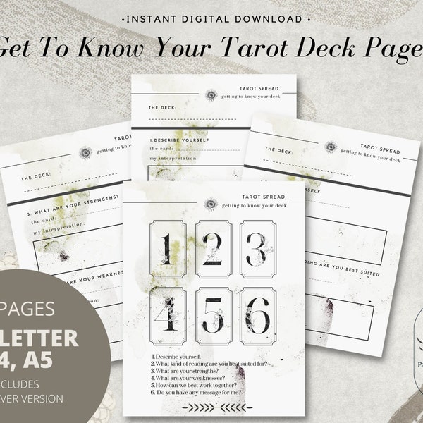 Deck Interview Tarot Journal Grimoire Printable, Tarot Pages, Tarot Spread | Digital PDF Download | US Letter, A4, A5