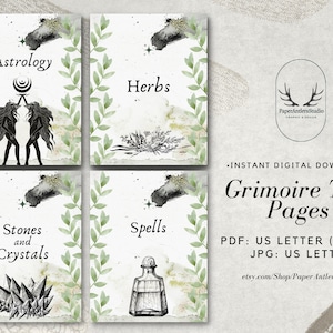Book of Shadows Cover Title Pages, Dividers | Grimoire Title Pages Dividers | Witch Planner, Digital Download Printable, Watercolor