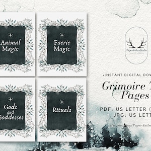 Book of Shadows Cover Title Pages, Dividers | Grimoire Title Pages Dividers | Witch Planner, Digital Download Printable, Watercolor -GGT01
