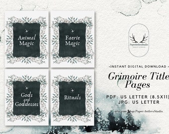 Book of Shadows Cover Title Pages, Dividers | Grimoire Title Pages Dividers | Witch Planner, Digital Download Printable, Watercolor
