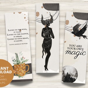 Witchy Bookmark Grimoire Printable, Book of Shadows Watercolor Art Magic Quote | Digital PDF Download | PDF, JPG | Printable Bookmark
