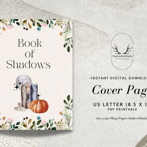 Watercolor Book of Shadows Title Cover Page, Grimoire Cover Page / Digital Printable, Grimoire Book of Shadows Cover