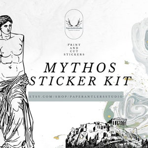 Set di adesivi stampabili per diario con elementi acquerellati della mitologia greca e romana / Adesivi stampabili digitali, Bullet Journal, Scrapbook, Ephemera
