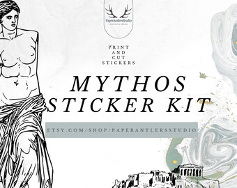印刷可能なギリシャ ローマ神話の水彩要素ジャーナル ステッカー セット | デジタル印刷可能なステッカー、バレット ジャーナル、スクラップブック、エフェメラ
