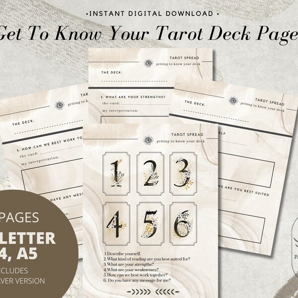 Deck Interview Tarot Journal Grimoire Printable, Tarot Pages, Tarot Spread | Digital PDF Download | US Letter, A4, A5