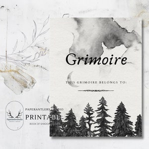 Grimoire, Book of Shadows Title Page Watercolor Forest Dark / Digital Printable, Grimoire Book of Shadows Cover