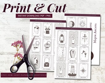 Printable Collage Clipart Witch Tarot Major Arcana Journal Sticker Set | Digital Printable Stickers, Bullet Journal, Scrapbook, Ephemera