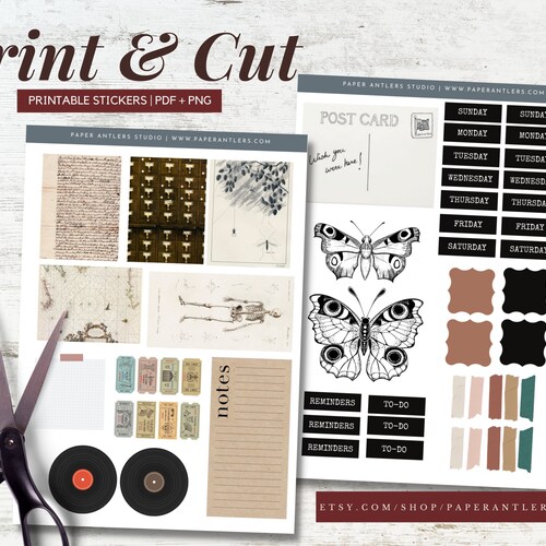 printable vintage journal sticker set digital printable etsy