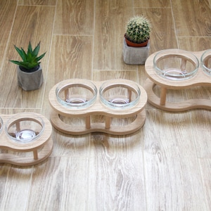 Dog cat bowl stand double bowls. cat food bowl, cat water bowls, dog feeders, pets furniture, modern stand, pets food dishes. image 1