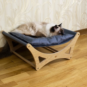 Wood cat bed, dog bed, cat beds, pet bed, designer bed, cat furniture, cat lover gift, cat hammock, pet furniture, dog bad furniture image 1