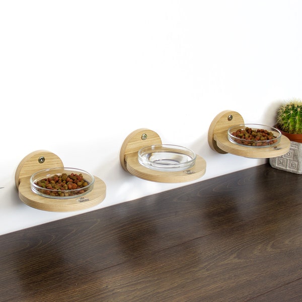 Wall mounting wood feeder for cats, small and medium dogs