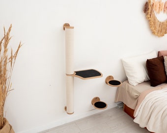 Cat tree + shelf + 2 steps set/ wall mouted cat scratcher / wall mount cat shelf / white sisal cat scrathcing post