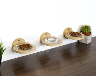 Wall mounting wood feeder for cats, small and medium dogs