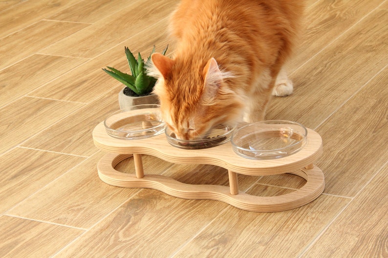 Raised Cat Bowl Modern Cat Wooden Elevated Stand Cat Feeding Etsy