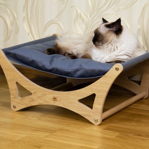 Cat hammock, cat bed, pet bed, cat pillow, cat gift, design cat bed, wood hammock, wooden bed, cat furniture image 6