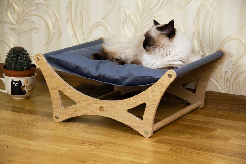 Cat hammock, cat bed, pet bed, cat pillow, cat gift, design cat bed, wood hammock, wooden bed, cat furniture image 6