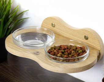 Wall mounted double feeder for cats, small and medium dogs