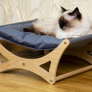 Cat hammock, cat bed, pet bed, cat pillow, cat gift, design cat bed, wood hammock, wooden bed, cat furniture image 3