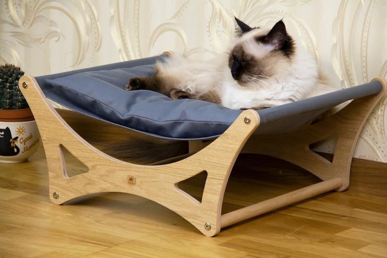 Cat hammock, cat bed, pet bed, cat pillow, cat gift, design cat bed, wood hammock, wooden bed, cat furniture image 3