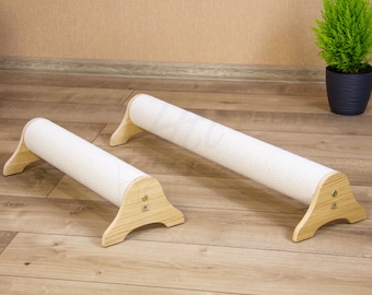 Wooden cat scratching post, Cat scratcher, Horizontal floor cat scratching post, sisal cat scratch pole, Modern cat furniture