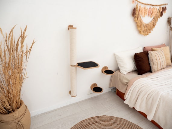 Cat tree + shelf + 2 steps set/ wall mouted cat scratcher / wall mount cat shelf / white sisal cat scrathcing post
