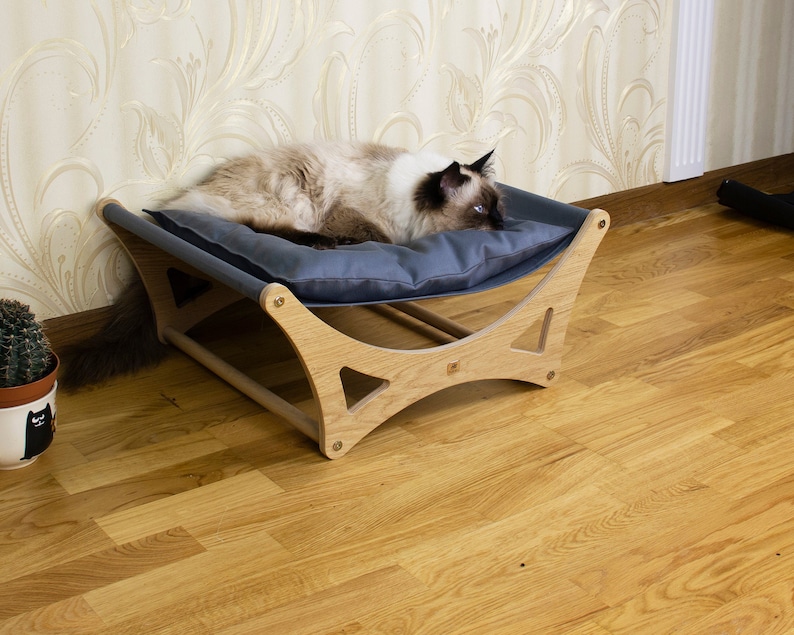 Wood cat bed, dog bed, cat beds, pet bed, designer bed, cat furniture, cat lover gift, cat hammock, pet furniture, dog bad furniture image 1