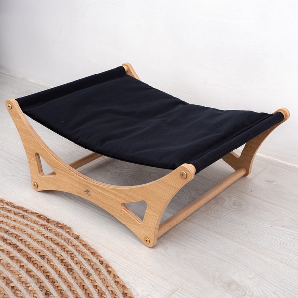 Cama de madera para gatos, hamaca para gatos, muebles elevados para mascotas, cama moderna para gatos y perros, cama de diseño para mascotas, acogedora tumbona para gatos