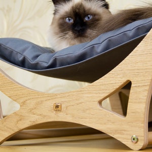 Cat hammock, cat bed, pet bed, cat pillow, cat gift, design cat bed, wood hammock, wooden bed, cat furniture image 4