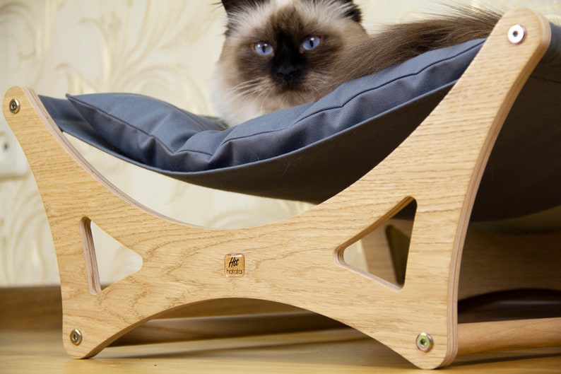 Cat hammock, cat bed, pet bed, cat pillow, cat gift, design cat bed, wood hammock, wooden bed, cat furniture image 4