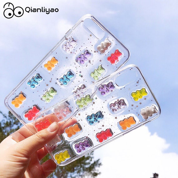 Cute 3D Candy Colors Bear Phone Case for iphone X XS Max XR 8 8plus 7 7Plus 11 Pro Max Se Glitter Soft Cover Style iPhone case