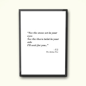 With Or Without You U2 Print Quote Song Lyric Text Verse | Etsy