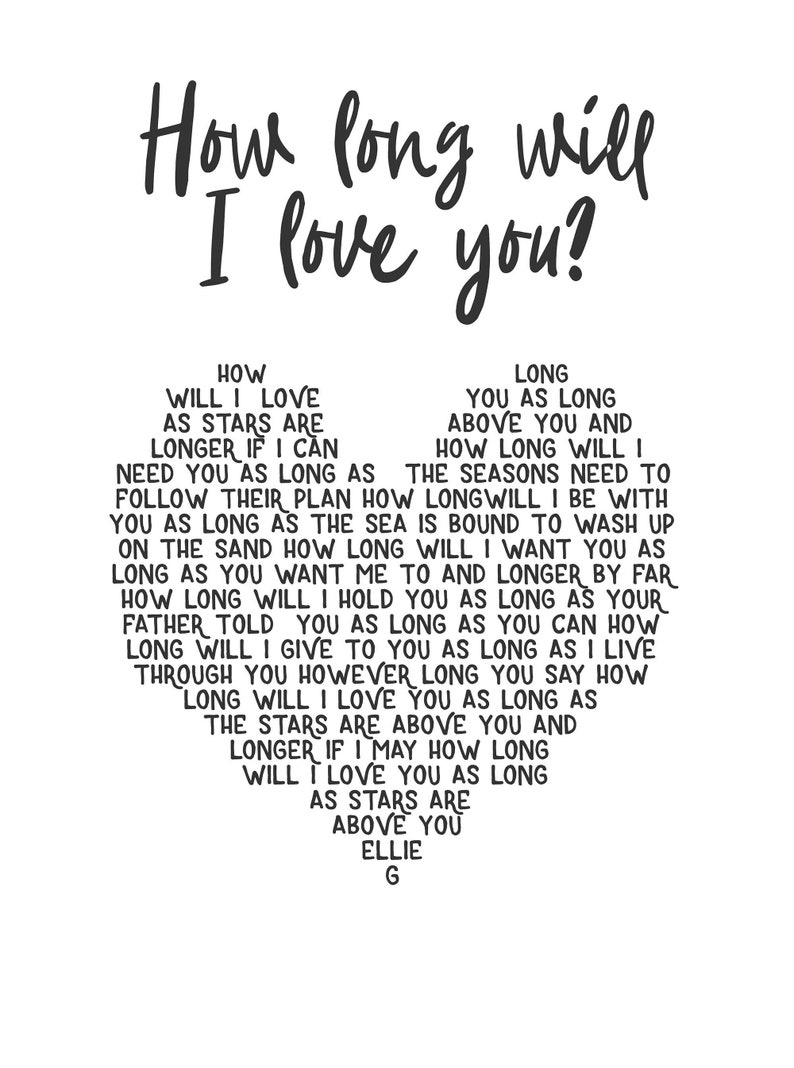 LYRICS Song Print How Long Will I Love You ELLIE GOULDING Etsy