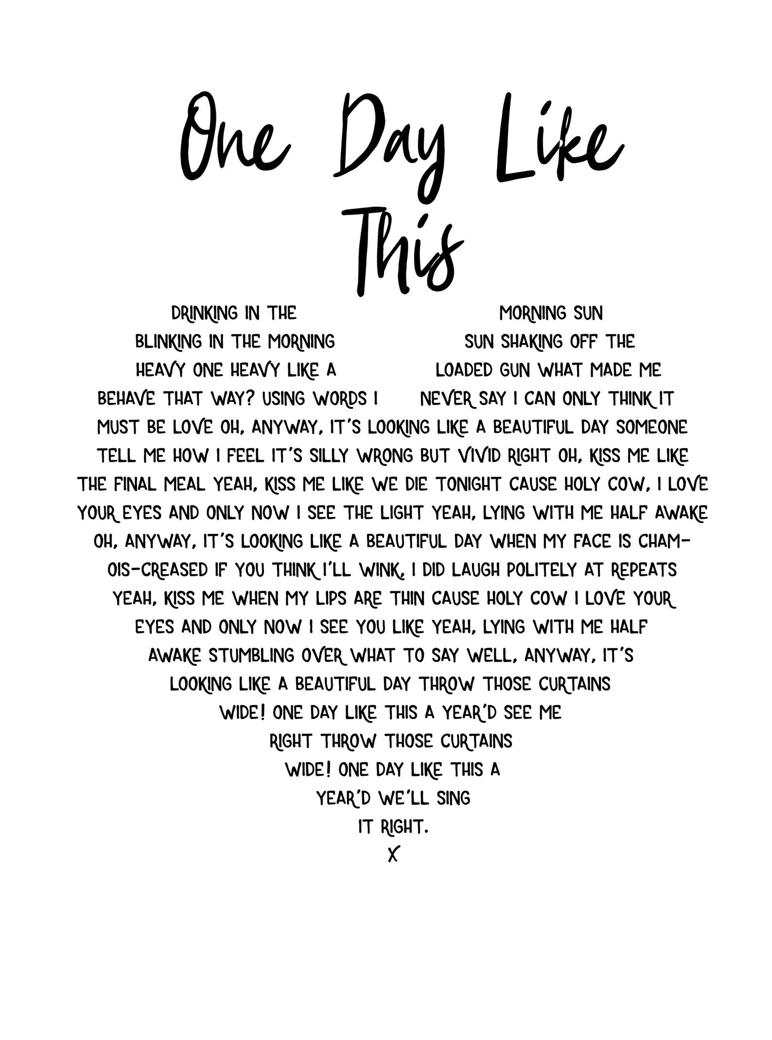 PERSONALISED Song Lyrics One Day Like This ELBOW A3/A4 Etsy PERSONALISED Song Lyrics One Day Like This ELBOW A3/A4 Etsy